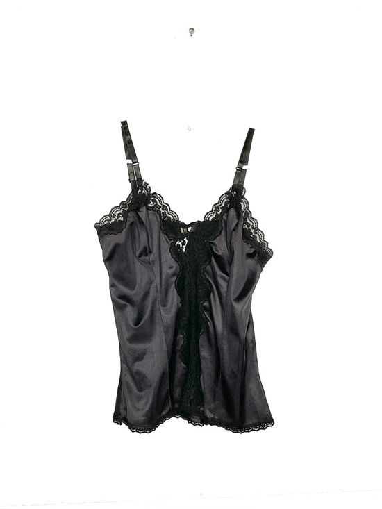 Mel Lin Other - < Vintage Mel-Lin Black Lace Trimmed Nylon Cami Goth Whimsigoth Fairy Grunge >